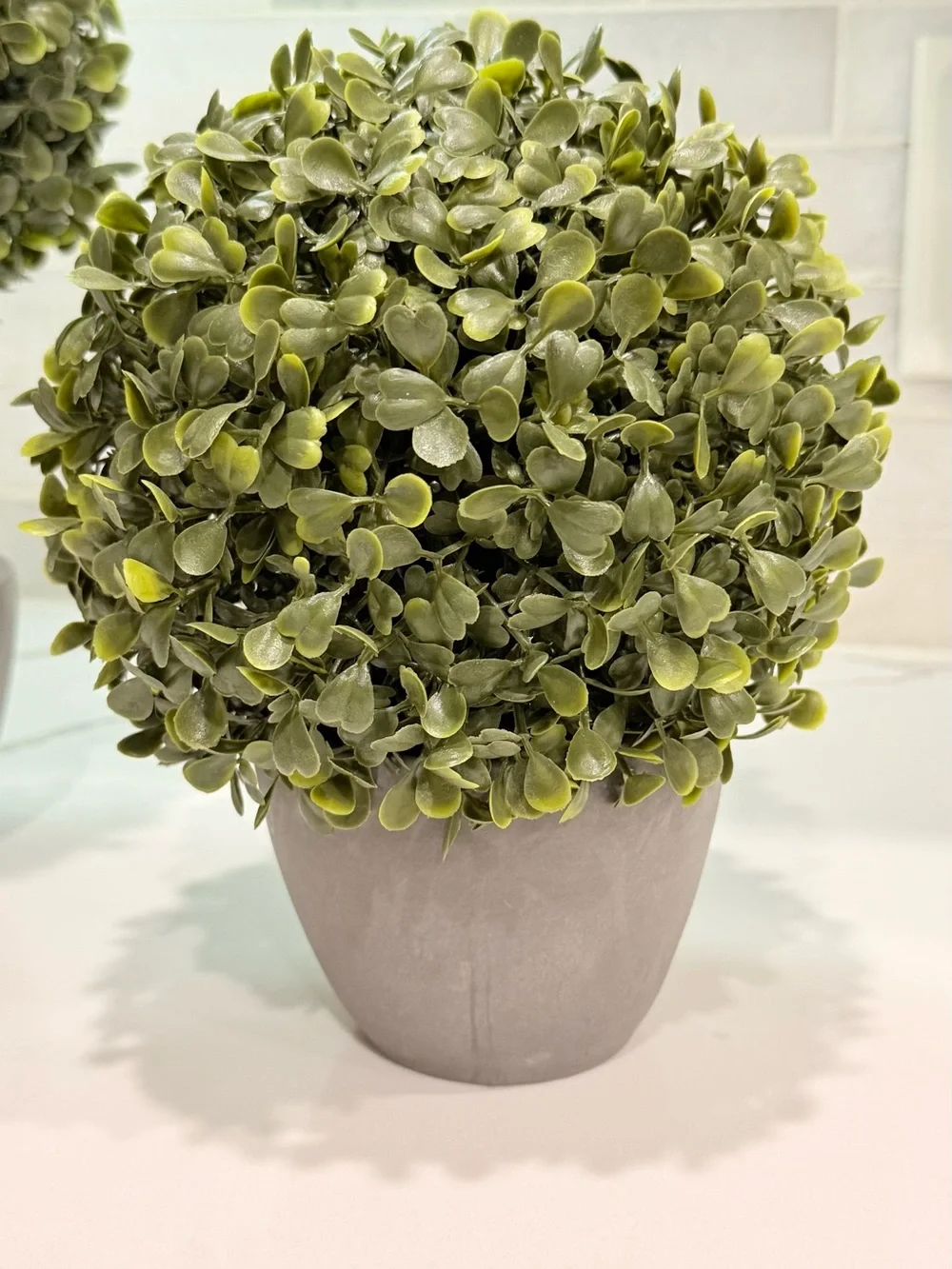 Set of 2 Faux Boxwood Topiary Plants Small Artificial Trees Grey Pots